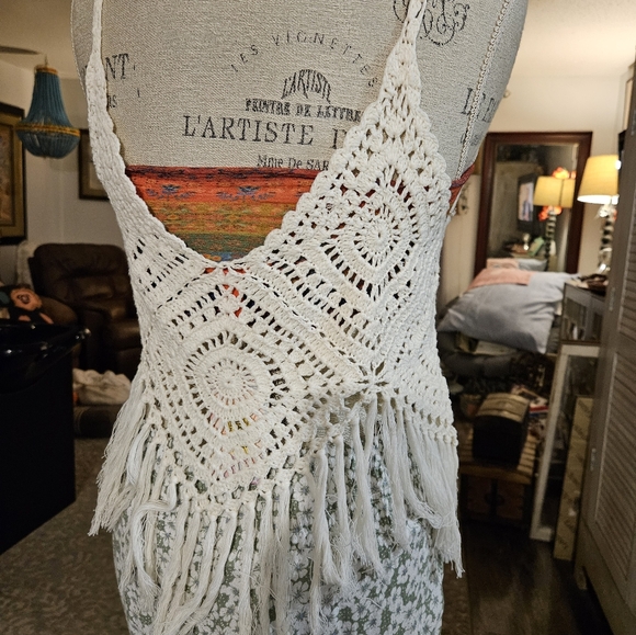 NWT C & V Chelsea & Violet Crochet Tank Top Cream Size Large - Picture 3 of 6